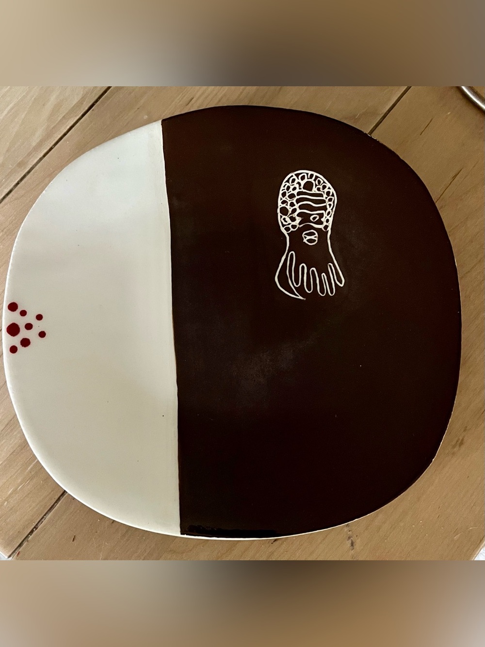 Hand-Painted Two-Tone Home Art Wall Plate in Brown and White